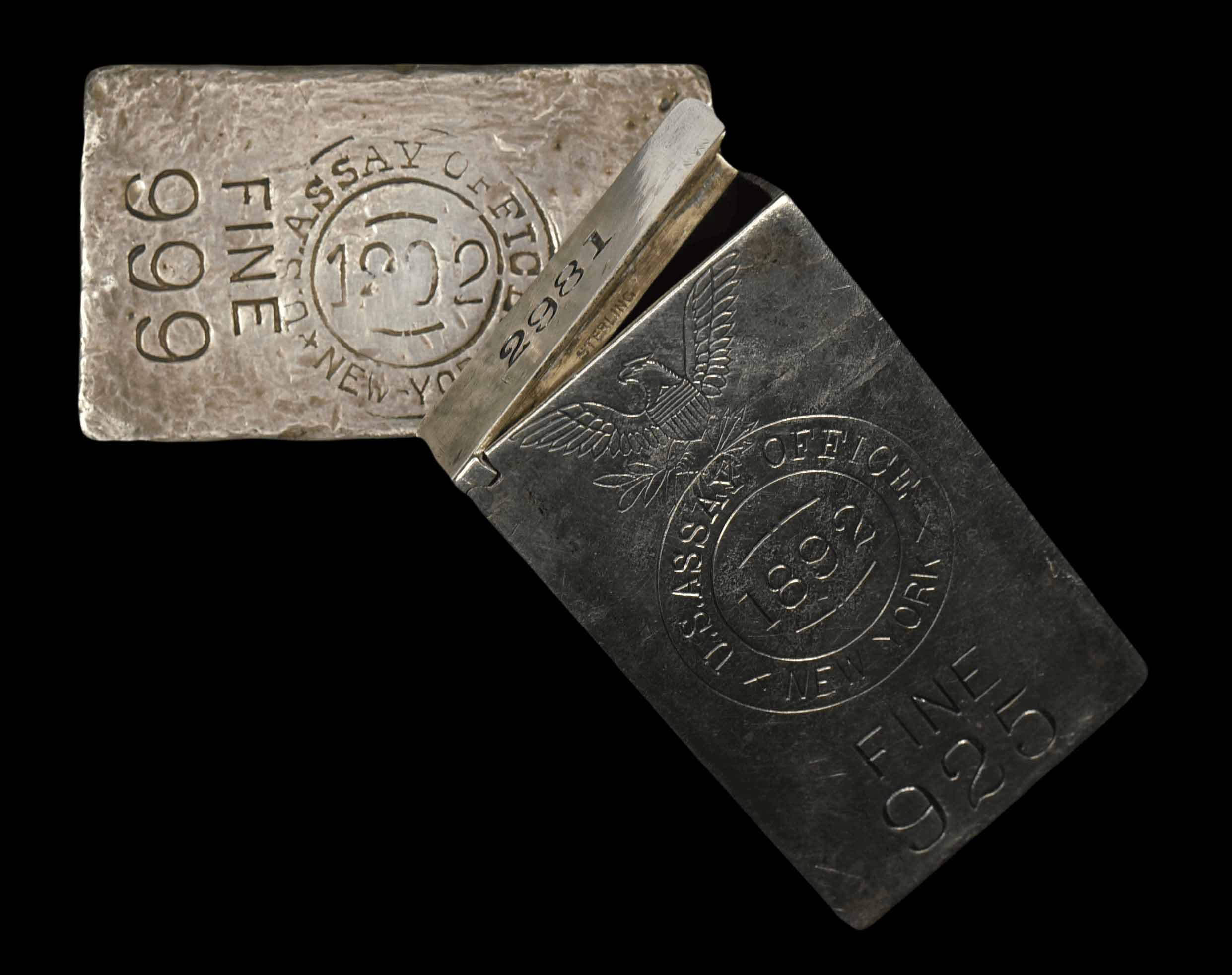1892 New York Assay Office Silver Ingot & Antique Match Safe 1892 New York Assay Office Silver Ingot & Antique Match Safe